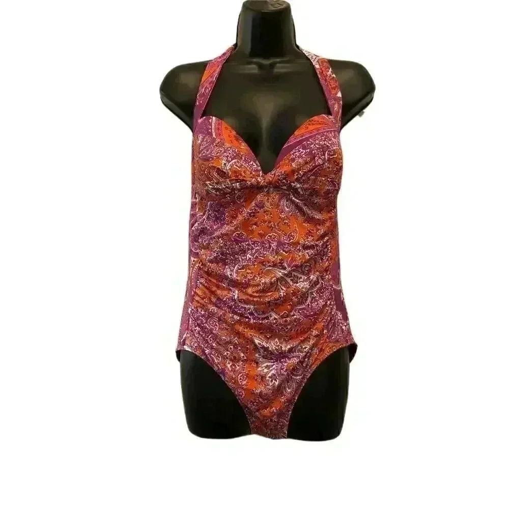 JETS BY JESSIKA ALLEN Purple and Orange Paisley Print One Piece - size 10